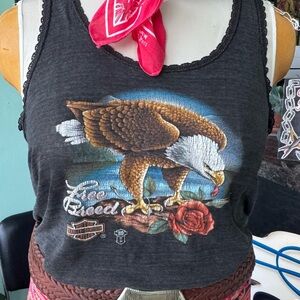 Vintage lace trim Harley Davidson Black Eagle Graphic Tank Top rare